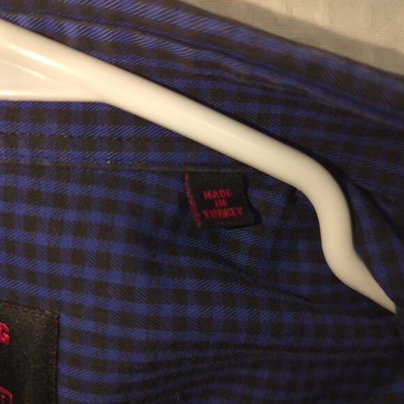 Jared Lang After Hours Slim Fit Shirt Large Blue Black Check Long Sleeve Turkey - Picture 4 of 8